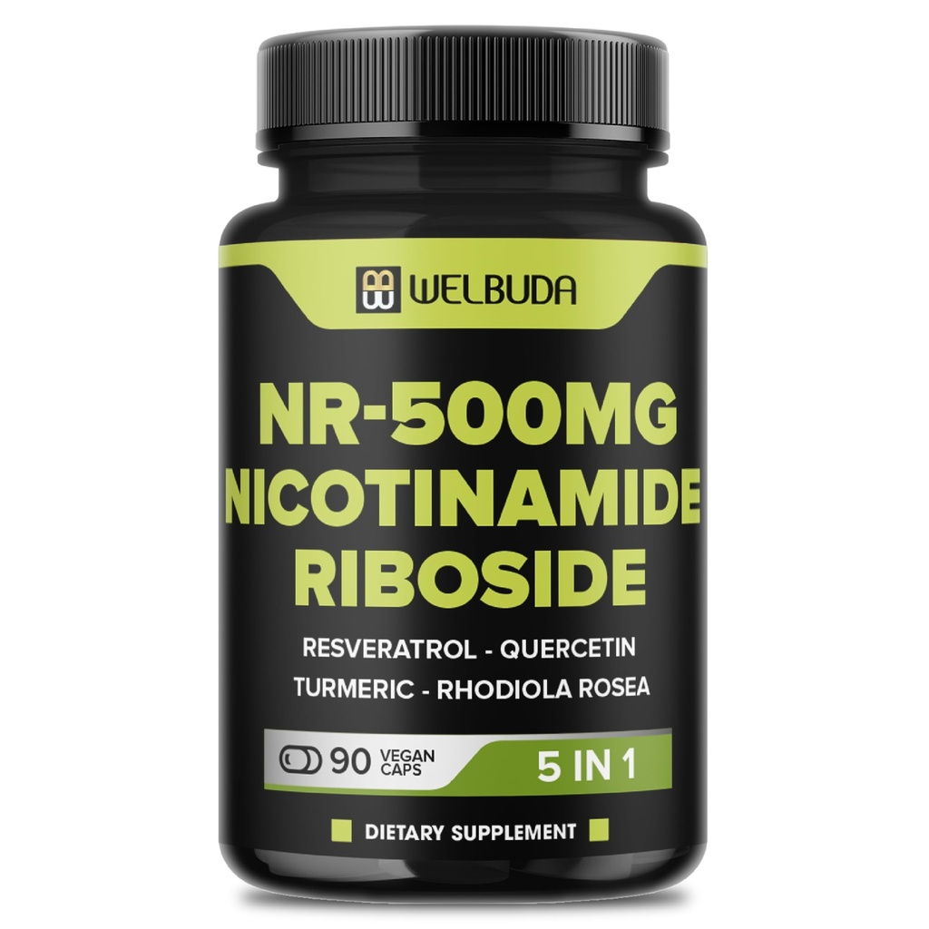 5in1 + 니코틴 아미드 Riboside 보충 Resveratrol, Quercetin, Turmeric, Rhodiola Rosea - 90 일 동안 90 카운트