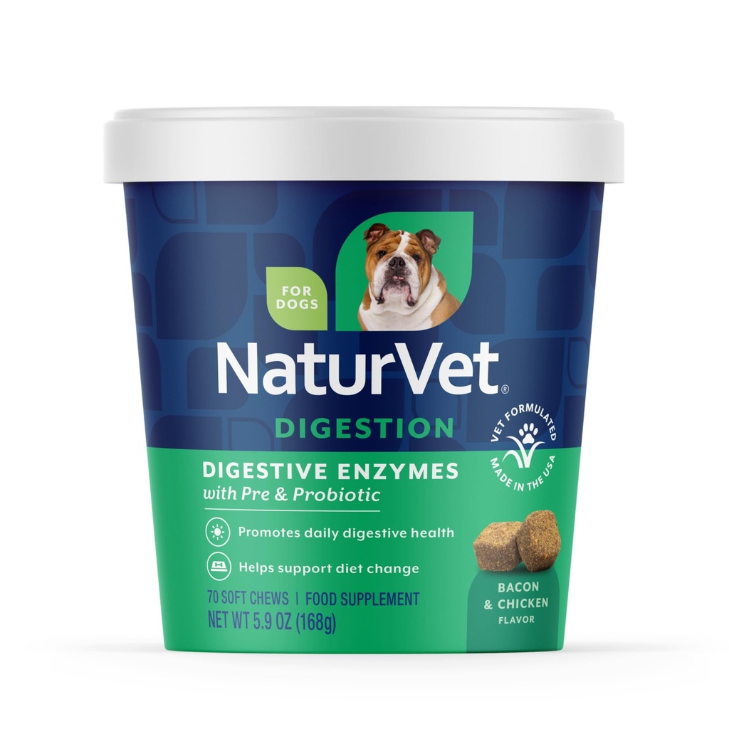 NaturVet - 소화 효소 - Plus Probiotics & Prebiotics - 지원 다이어트 변화 및 건강한 소화 Tract - 개 (Soft Chews, 70 카운트)