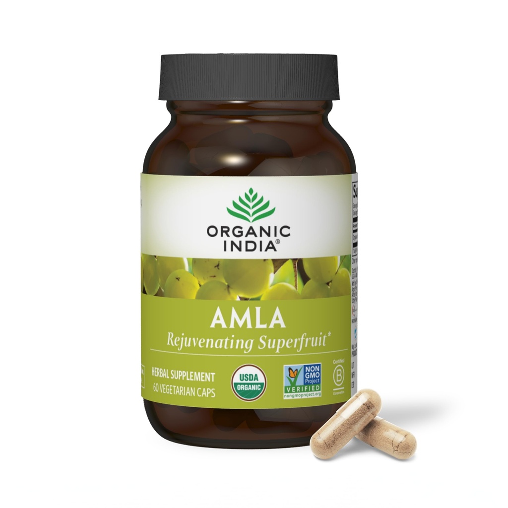 ORGANIC INDIA Amla 캡슐 유기 - 인도 Gooseberry 초본 비타민 보충교재, Amla 보충교재, 면역 지원, Vegan, 글루텐 자유로운, Ayurvedic, 산화 방지제, 비 GMO - 60 캡슐