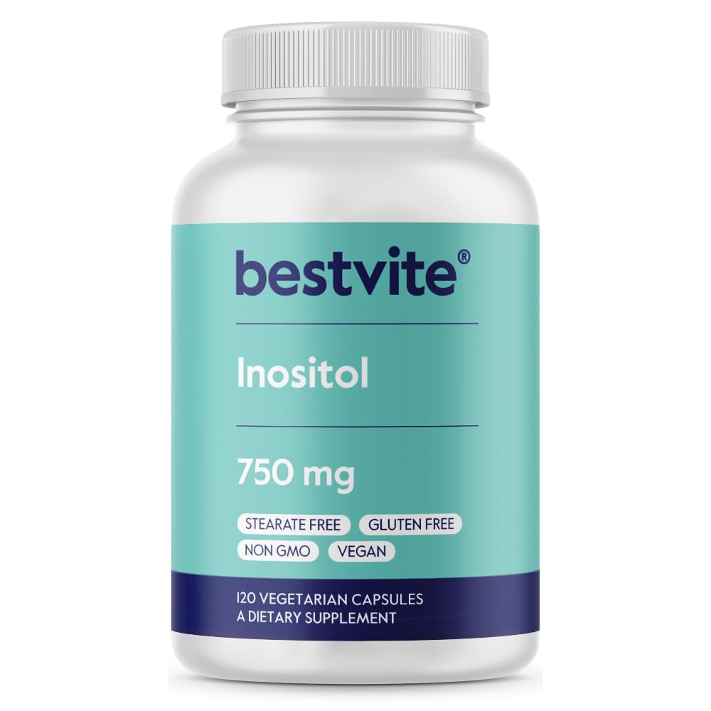 BestVITE Inositol 750 mg으로 Myo Inositol (120 채식 캡슐) - Stearates 없음 - Vegan - Non GMO - 글루텐 무료