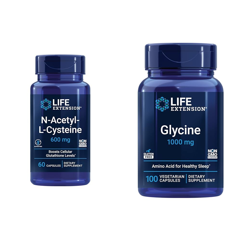 생활 연장 N 아세틸 L-Cysteine (NAC) & 글리신 1000 mg는, 휴식, 건강한 수면, 아미노산, 글루텐 자유로운, 비 GMO, 채식주의자, 100개의 캡슐을 승진시킵니다