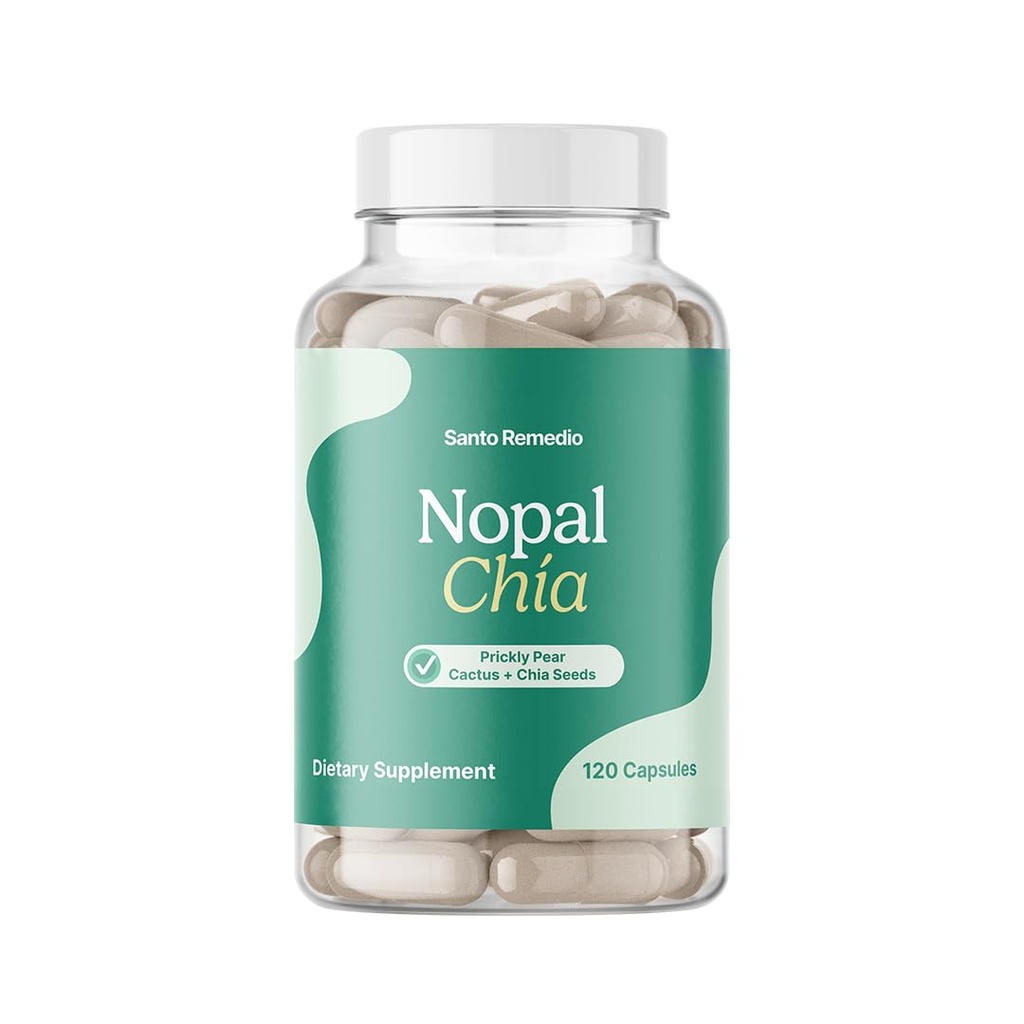 Santo Remedio Nopal Chia, Prickly Pear Cactus 및 Chia 분말 규정식 보충교재, 임상적으로 입증된 성분, 글루텐 자유로운, 비 GMO, 추가된 설탕 없음, 120의 캡슐, 콘테이너 당 60의 서빙