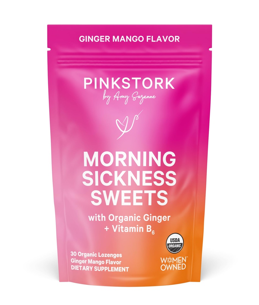 핑크 Stork 아침 Sickness 달콤한, 비타민 B6와 유기 망고 생강 캔디 아침 Sickness, 모션 Sickness, Prenatal Heartburn - 임신 해야 한다 - 30 포장 드롭
