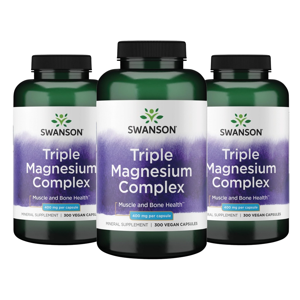 Swanson Triple Magnesium Complex - 미네랄 보충 - 천연 지원 - 시트레이트, 산화물 및 Aspartate 특징 - (300 캡슐, 400mg 각각, 3 팩)