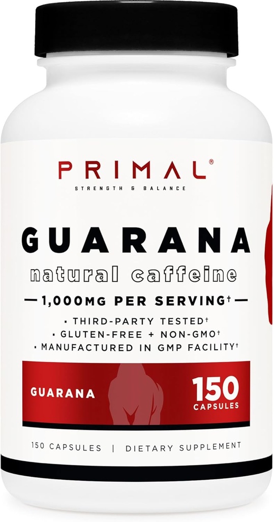 Primal Guarana (포장 당 1000 MG) (150 캡슐) - 200 MG 자연적인 카페인