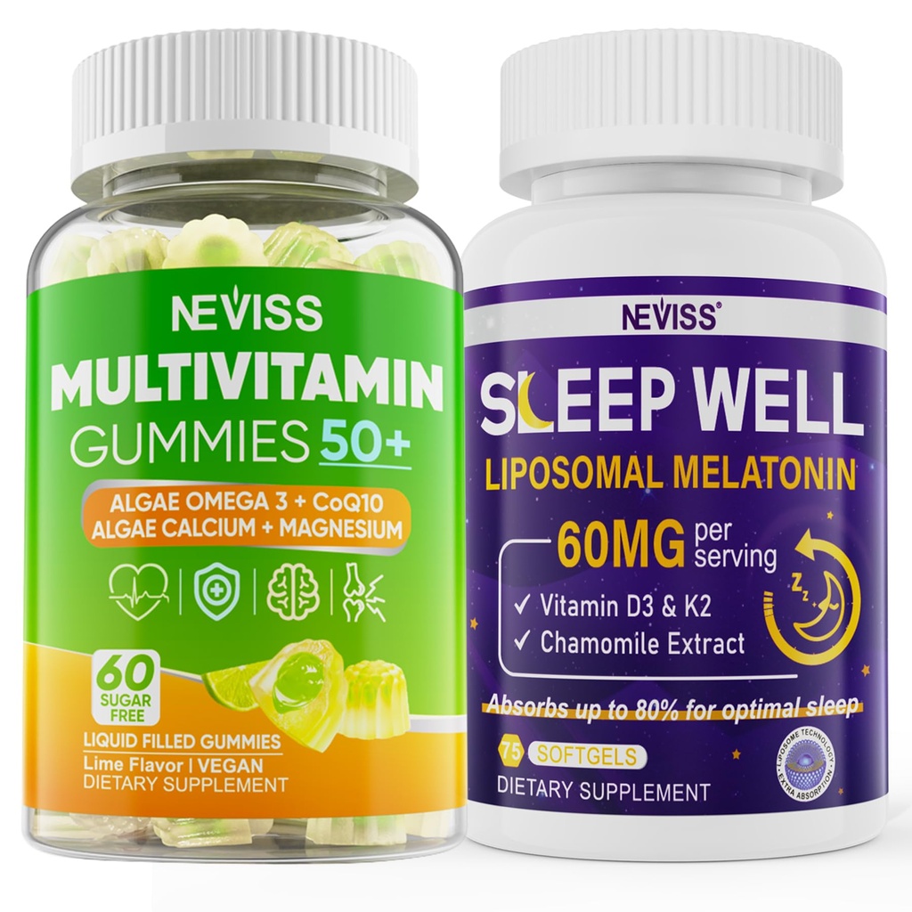 NEVISS 여성 및 남성 50 + 멀티 비타민 거미와 멜라토닌 60mg 번들
