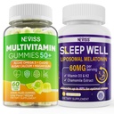 NEVISS 여성 및 남성 50 + 멀티 비타민 거미와 멜라토닌 60mg 번들