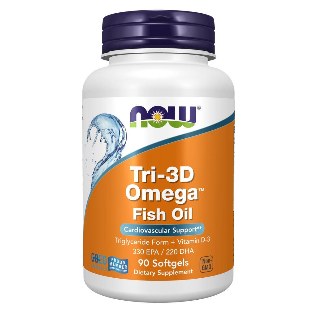 지금 음식은, Tri-3D OmegaTM의 Omega-3 물고기 기름 + 비타민 D-3의 Triglyceride 모양, 분자 증류, 90 Softgels를 보충합니다