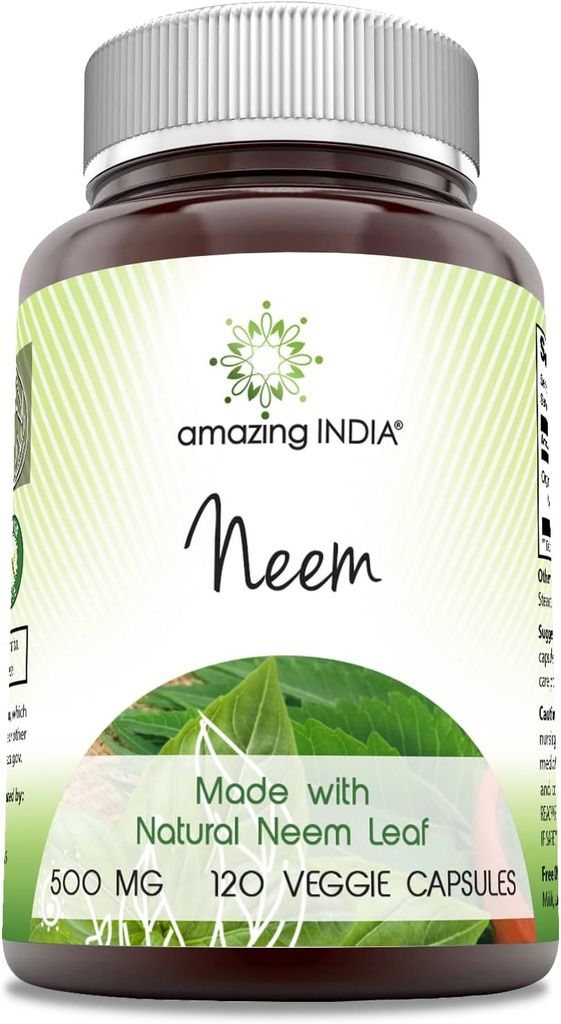 놀라운 인도 Neem (자연적인 Neem 잎으로 만드는) 보충 | 500 Mg | 120 Veggie 캡슐 | Non-GMO | 글루텐 프리 | 미국에서 제작