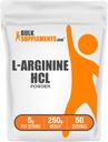 BulkSupplements.com L-Arginine HCl 분말 - 니트로 산화물 보충교재, 아르기닌 분말 - 무연 & 글루텐, 서빙 당 5g, 250g (8.8 oz) (1의 포장)