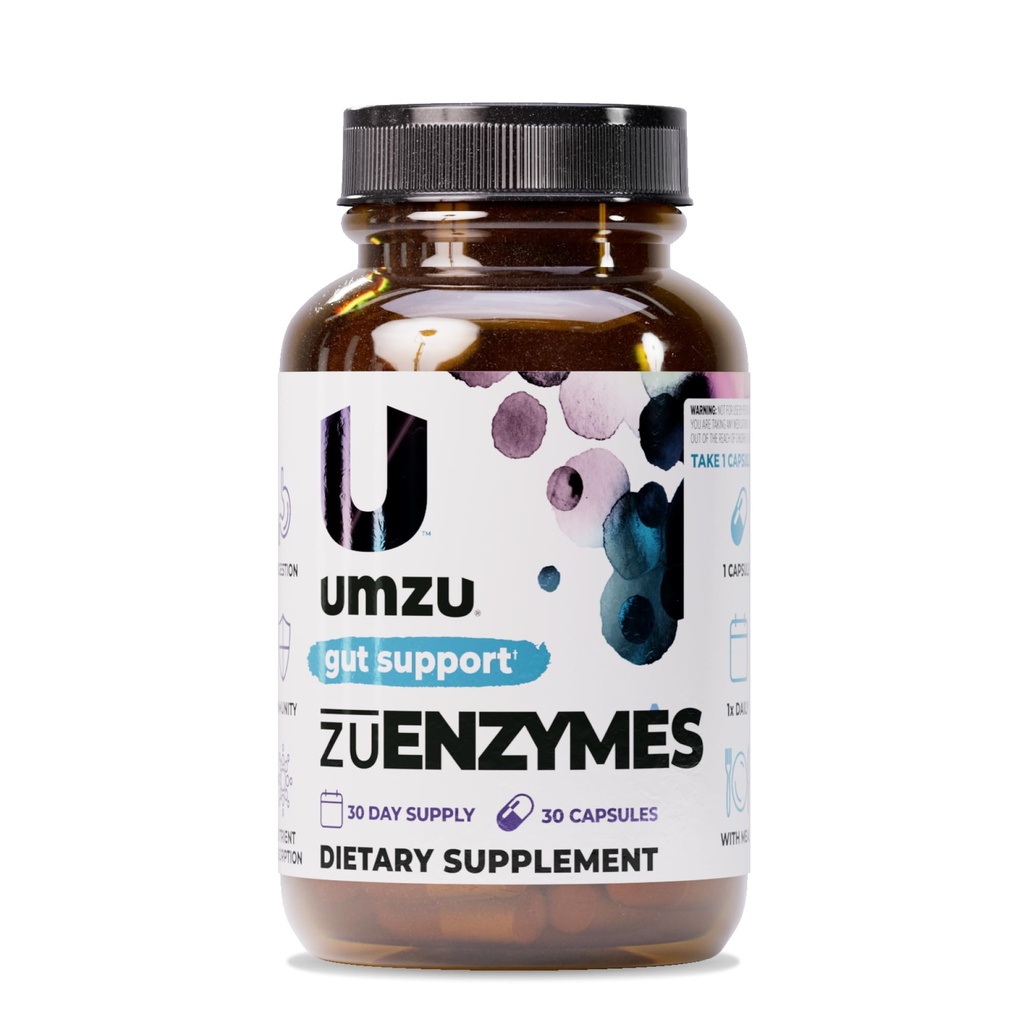 UMZU ZuEnzymes 소화 효소 보충 | 21 Gut Health Support, Digestion & Nutrient Absorption에 대한 효소 | 도움은 Lactose, Carbs, Proteins & Fats (30 일 공급 | 30 캡슐)
