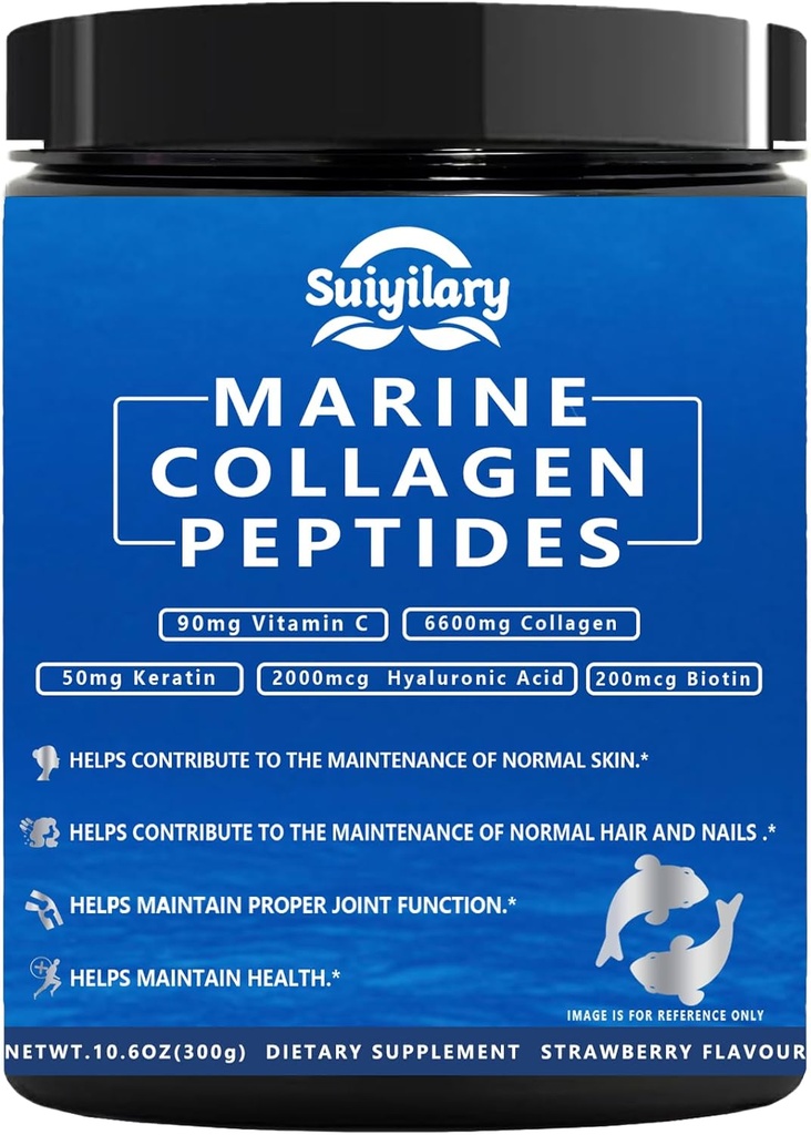 여자를 위한 교원질 펩티드 분말, 건강한 머리, 피부, Hyaluronic 산, Biotin, 비타민 C, 30의 서빙 (10.6 OZ, 딸기)를 가진 못을 위한 다 바다 가수분해하는