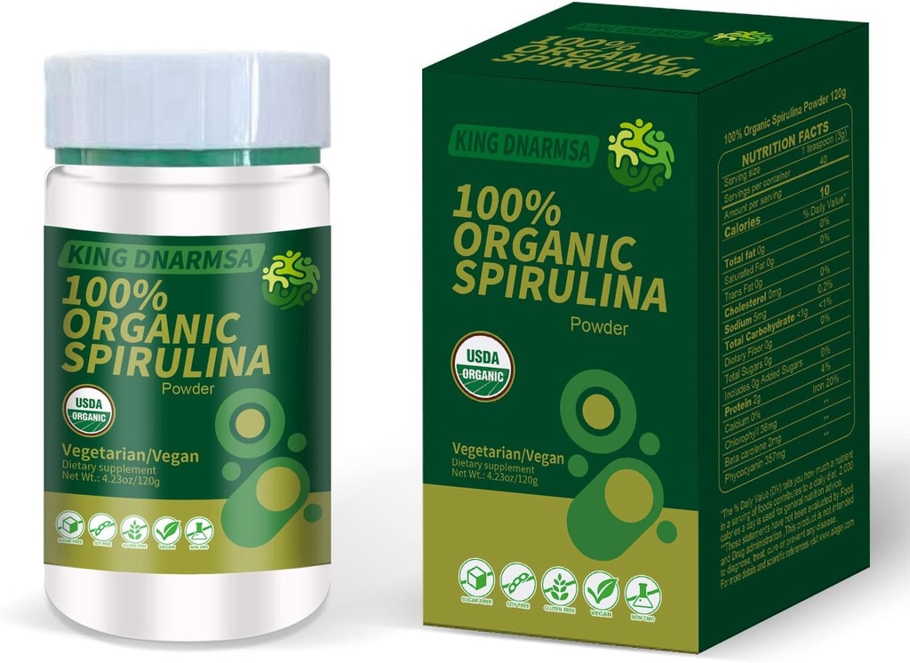 베타 카로틴 (비타민 A)과 B-12에 풍부한 100% 유기 Spirulina 분말 4.23oz/120g 부유한 B-12 자연적으로 Occurring GLA, VGA 비 GMO-Superfood 보충교재