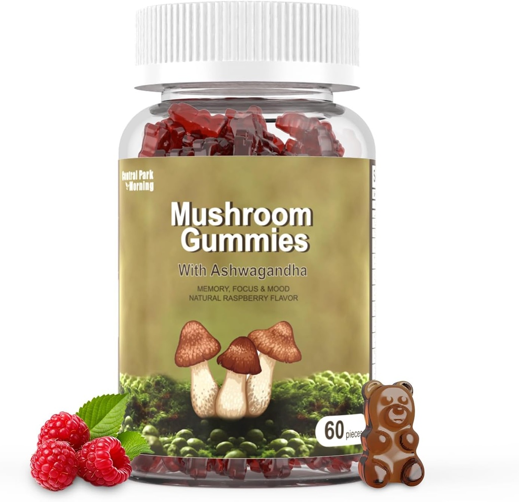 버섯 Gummies 10 혼합 - Lions Mane, Chaga, Reishi, Cordyceps 2500mg, 메모리 및 초점을위한 뇌 보충제가있는 버섯