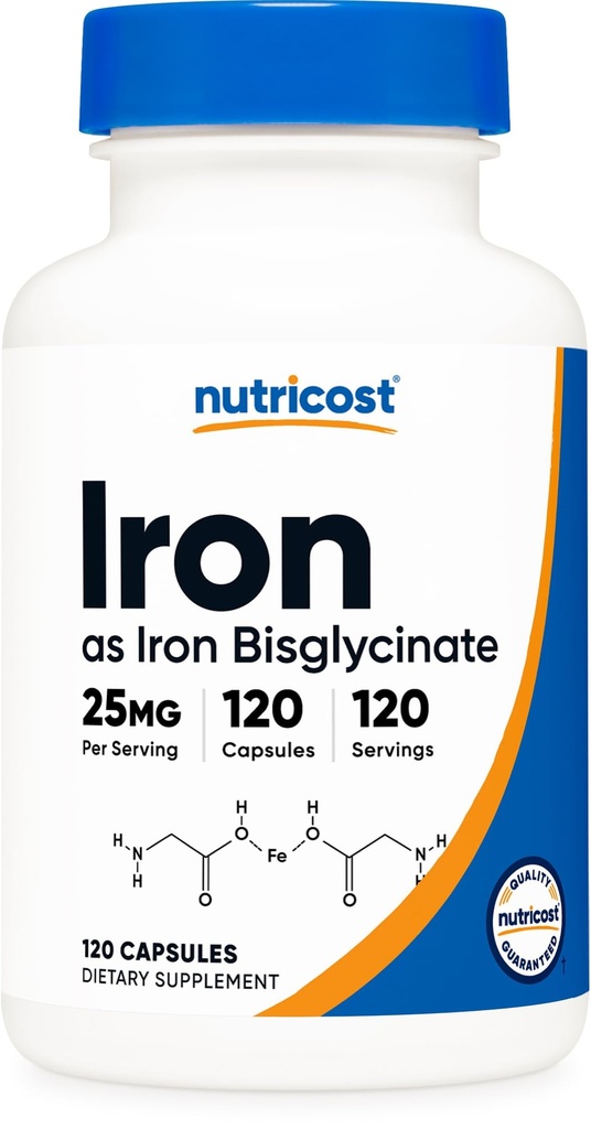 Nutricost 철 Bisglycinate 보충교재 (25mg) 120의 캡슐 - Ferrous Bisglycinate Chelate에서 - 비 GMO & 글루텐 자유로운