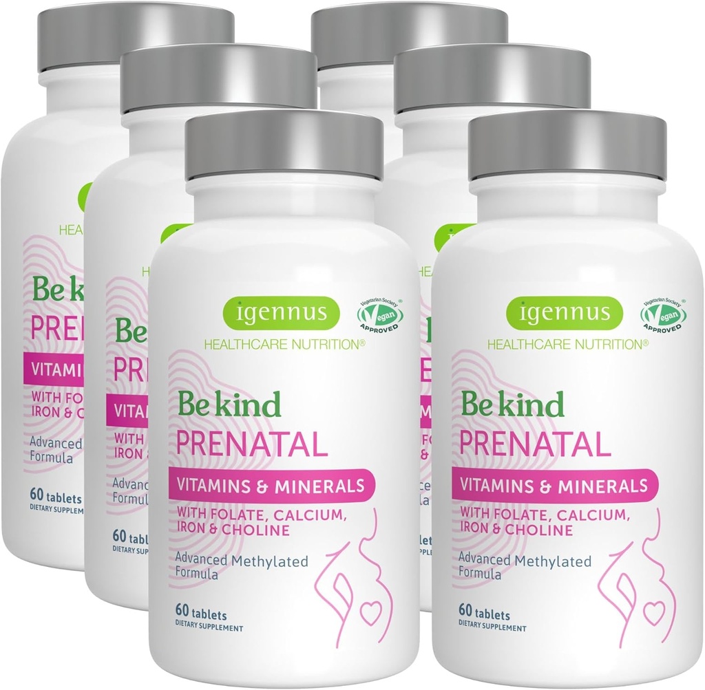 Igennus MTHFR, 높은 흡수, 순수한 & 청결한, Gentle 철, 콜린, 칼슘 & 마그네슘, Vegan 임신 비타민, Halal, Non-GMO, 60 정제 x 6를 위한 메틸을 입힌 전형성 Multivitamin