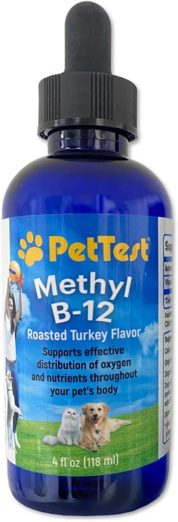 PetTest 메틸 B12 비타민 액체 하락 4fl oz (5000 MCG) Diabetic 애완 동물을 위한 Methylcobalamin를 가진 보충교재, 개와 고양이를 위한 에너지를 증가하는 최대 흡수