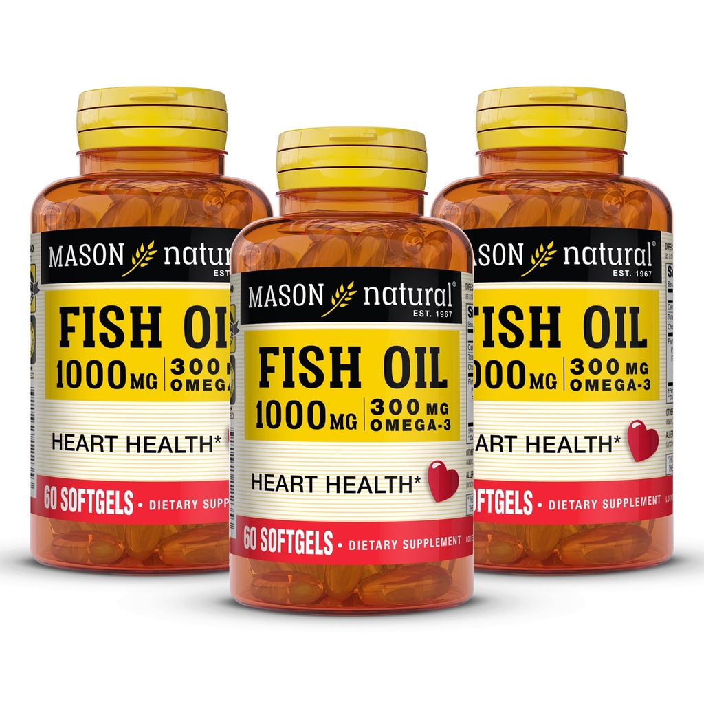 MASON NATURAL 오메가,3 물고기 기름, 180의 일 공급, 합동 지원을 위한 EPA와 DHA를 가진 1000mg, 60 Softgel 알약 (3 팩)