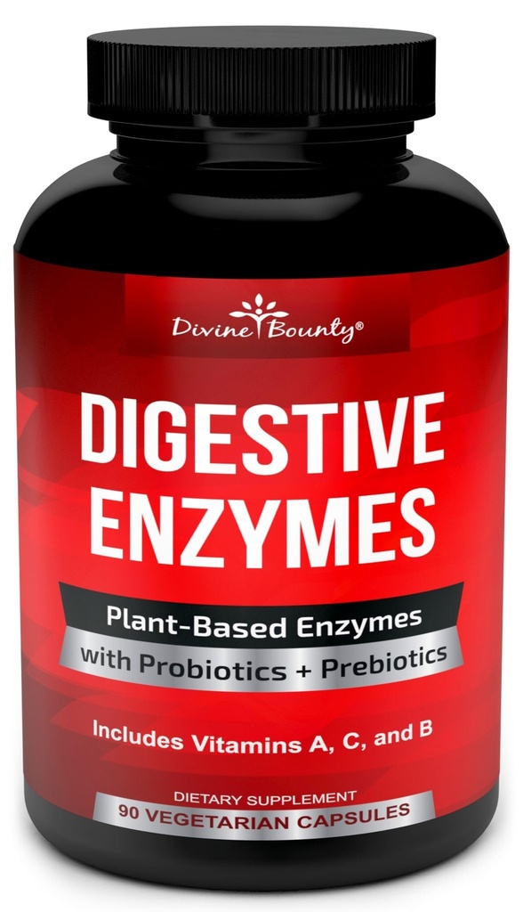 Divine Bounty Digestive Enzymes with Probiotics & Prebiotics with Lipase, Amylase, Bromelain - 남성과 여성을위한 건강한 소화 기관을 지원합니다 - 90 채식 캡슐