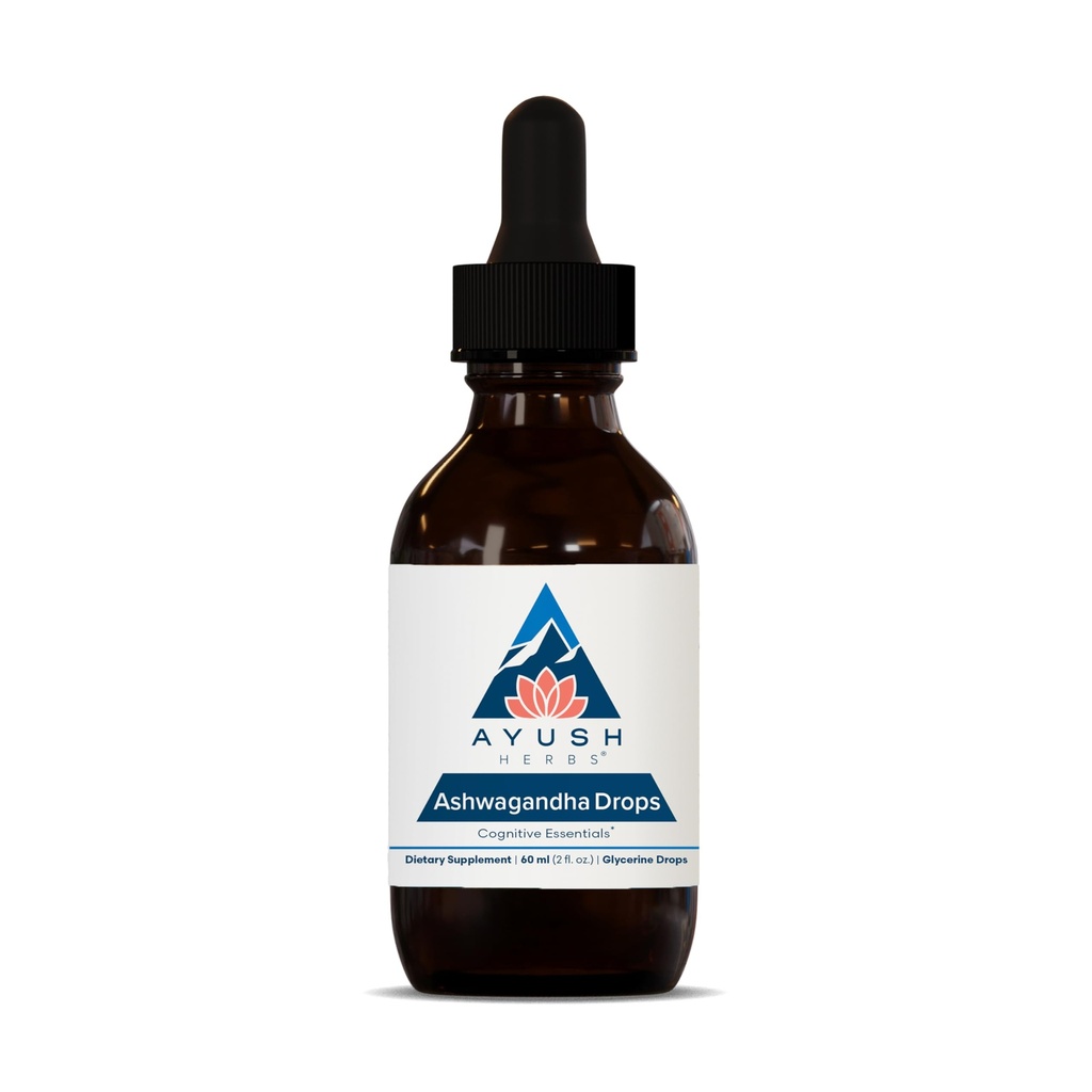 Ayush Herbs Ashwagandha Drops - 성인을위한 Ashwagandha Alcohol-Free Drops, 유기 Ashwagandha, 레몬 맛 - 2 Fl Oz (80 인분)