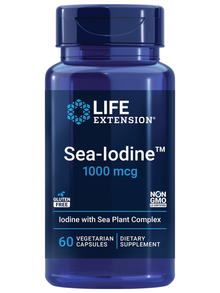 Life Extension Sea-IodineTM, kelp 및 bladderwrack-derived Iodine, Thyroid Health 및 Beyond, Non-GMO, Gluten-Free, Vegetarian, 60 캡슐에 대한이 필수 영양소의 건강한 수준을 지원
