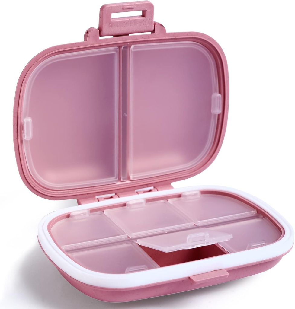 Holii Travel Pill 주최자, 8 Compartments Portable Pill Case, 매일 Pill Box to Hold Vitamins, 포켓 Purse Medicine 주최자를위한 작은 Pill Container (Pink)