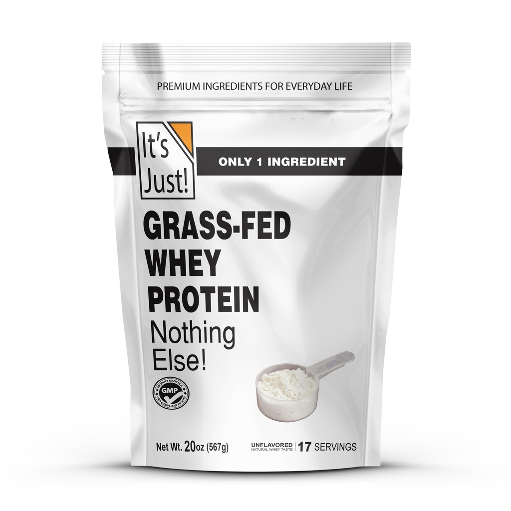 그냥! - 100 % Whey Protein Concentrate, Grass-Fed Pasture, 호주, RBST / rBGH 호르몬 무료, 프리미엄 WPC-80, 추가 된 맛 없음 (Grass-Fed Unflavored, 1.25 파운드)