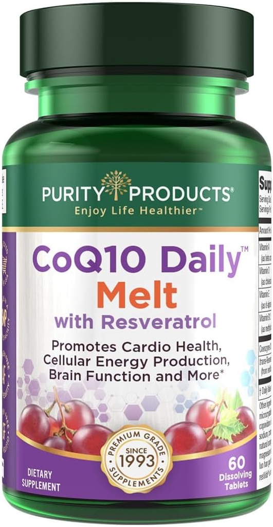 Resveratrol 녹는 100mg CoQ10-30mg Trans-Resveratrol를 가진 순수성 제품 CoQ10 매일 - 비타민 A, D3, E 및 B12 (methylcobalamin로) - 60 빠른 용해 정제