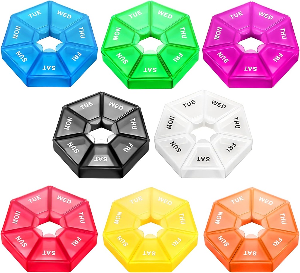 Ponpon 8pcs 알약 홀더 상자 7-Sided 휴대용 비타민 홀더 상자 알약 주최자 의학 플래너 (8 Corlor)