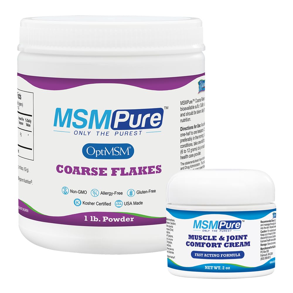 KALA HEALTH MSMPure Coarse 조각 1lb와 근육 & 합동 크림 2oz 뭉치