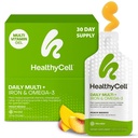 건강한 채식 매일 Multivitamin 철과 Omega-3, 25 + 필수 비타민, 뇌 및 심장 건강, 면역 지원 및 에너지를위한 미네랄 및 영양소 - 30 젤 팩