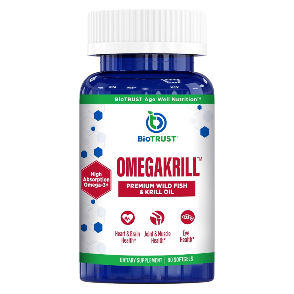 BioTrust OmegaKrill EPA & DHA 오메가 3 보충교재, 물고기 및 Krill 기름은 합동, 심장, 뇌, 눈 및 피부 (30 봉사)를 위한 지원을 제공하기 위하여 기름을 보충합니다