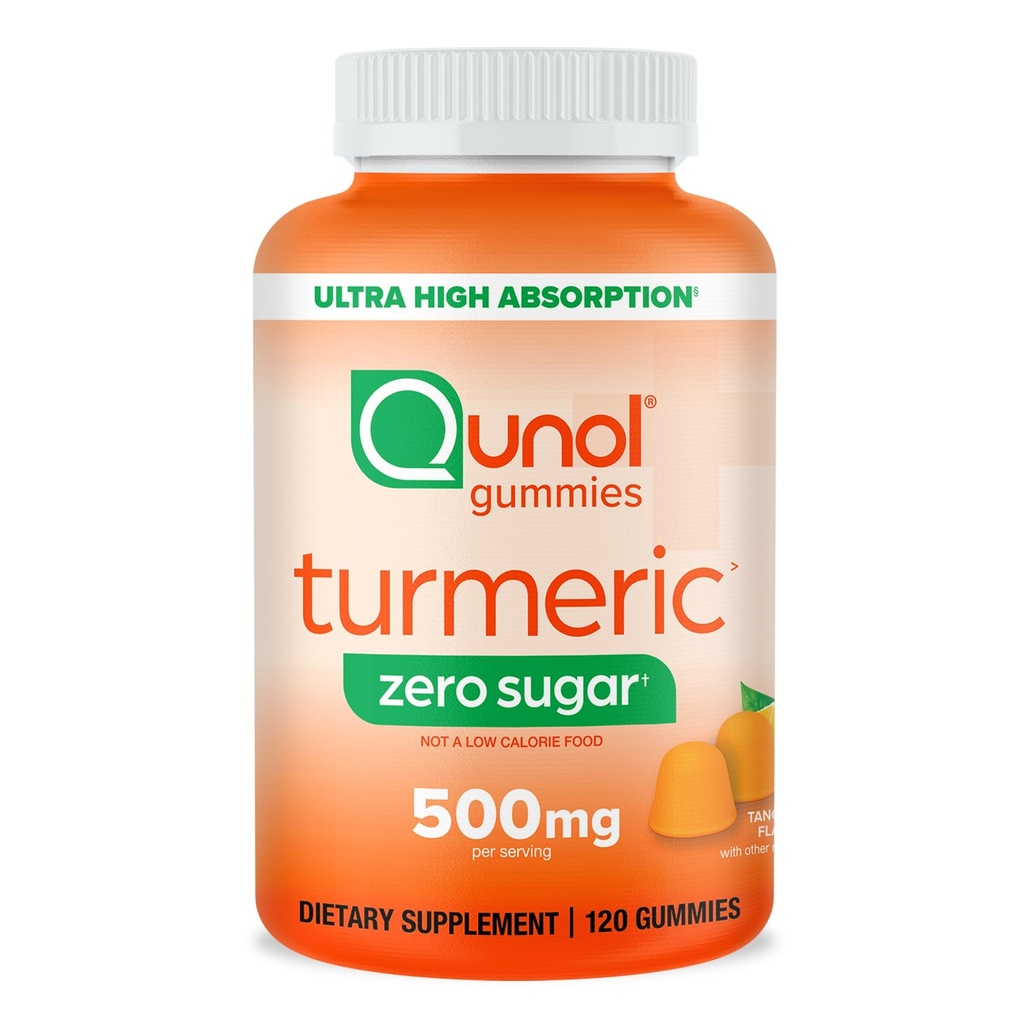 Qunol Zero Sugar Turmeric Gummies, 500mg Turmeric Curcumin, 합동 지원 보충교재, 매우 높은 흡수 Tumeric Curcumin, 채식주의자, 글루텐 무료, 120 조사를 가진 거미