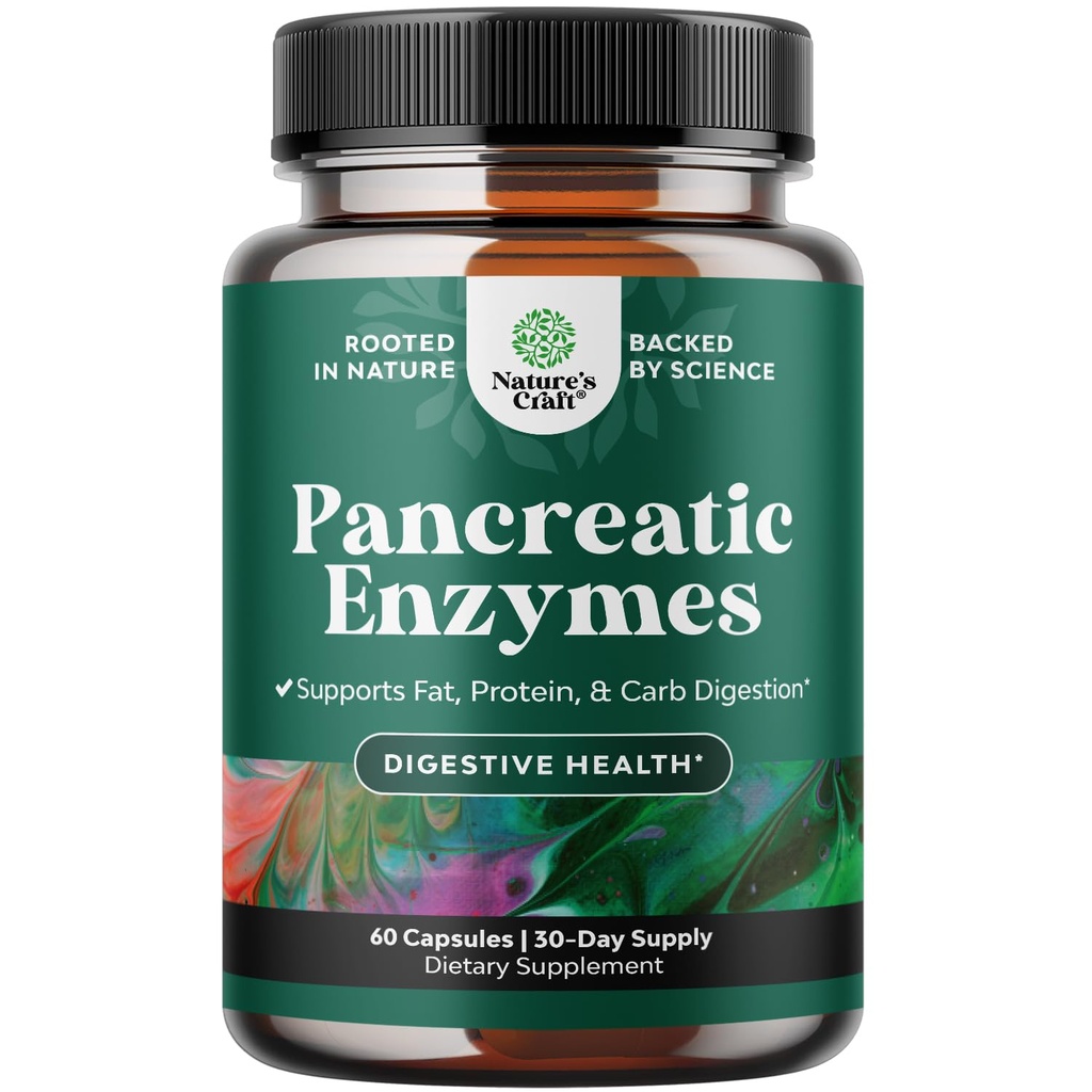 Pancreatin 소화 효소 Gut 건강에 대한 소화 - 여성을위한 Pancreatic 소화 효소 & Protease, Lipase & Amylase - Bloating, Stomach Health, Fat, Carb & Protein - 60 조사