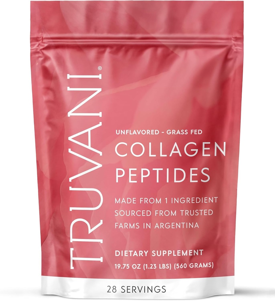 Truvani Hydrolyzed Collagen Peptides | 불확실한 | 28 인분 | 20g Grass-Fed Collagen Protein Powder | 모발, 피부, 손톱 건강 증진 | Dairy & Gluten Free | 여성 및 남성 | 패키지 May Vary
