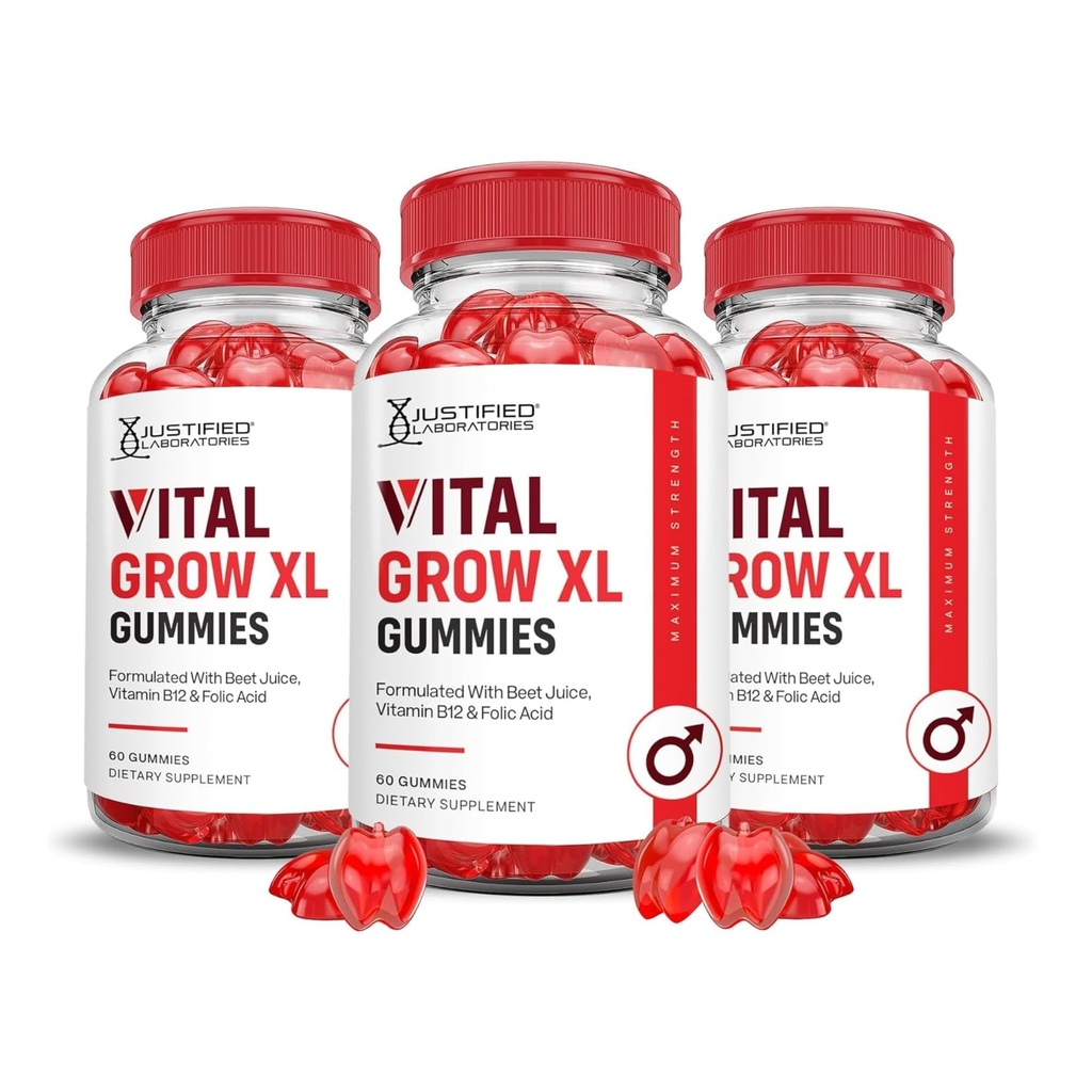Justified Laboratories (3 팩 Vital 성장 XL 성능 Gummies 1000MG 고급 공식 ACV Pomegranate Beet 주스 분말 B12 Vegan 비 GMO 180 Gummys