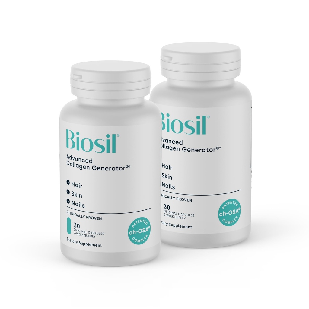 Biosil Collagen Booster Supplement - 30 오리지널 캡슐, 2 팩 - 피부, 헤어, 손톱 및 관절에 대한 특허받은 ch-OSA 활성제 - 자연 생산 지원 - 30 일 공급