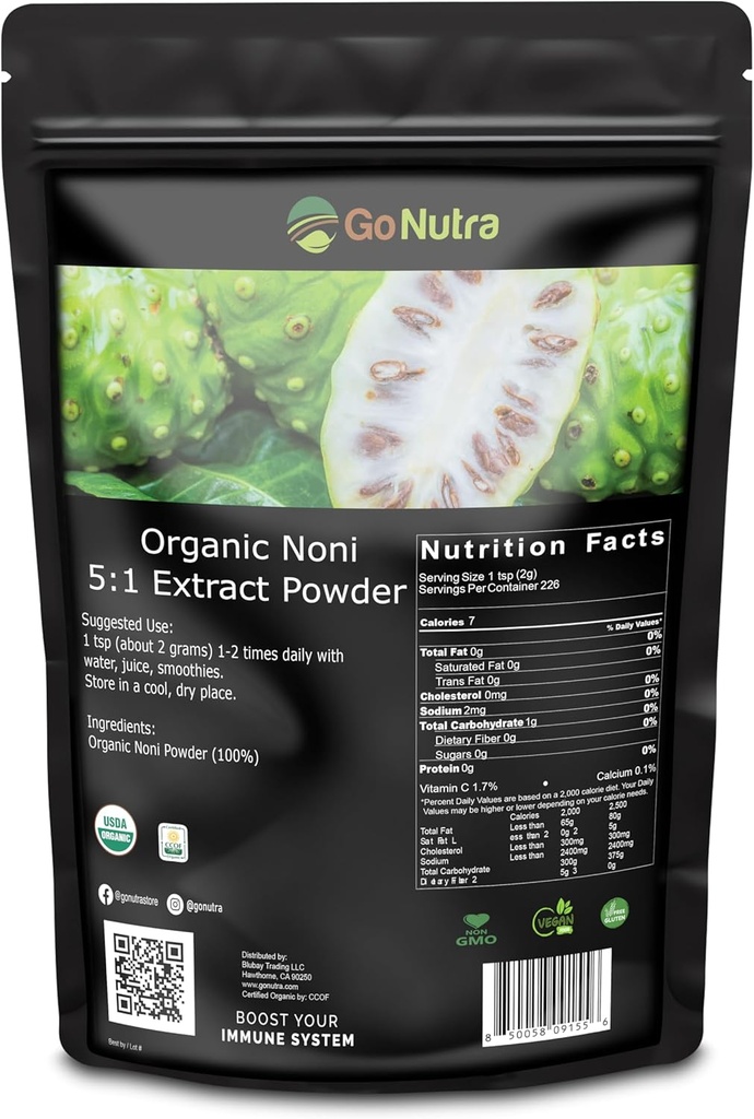 Noni 과일 분말 유기 5:1 추출물 순수한 1lb. (16 oz) Superfood Noni 분말