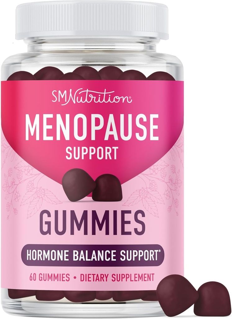폐경기 지원 Gummies | 핫 플래시, 나이트 스웨터, 무드 스윙, & 블로딩을위한 호르몬 균형 완화 | Phytoestrogen Soy, 비타민 D3, PABA, Biotin | 채식주의, 글루텐 프리 | 60 개