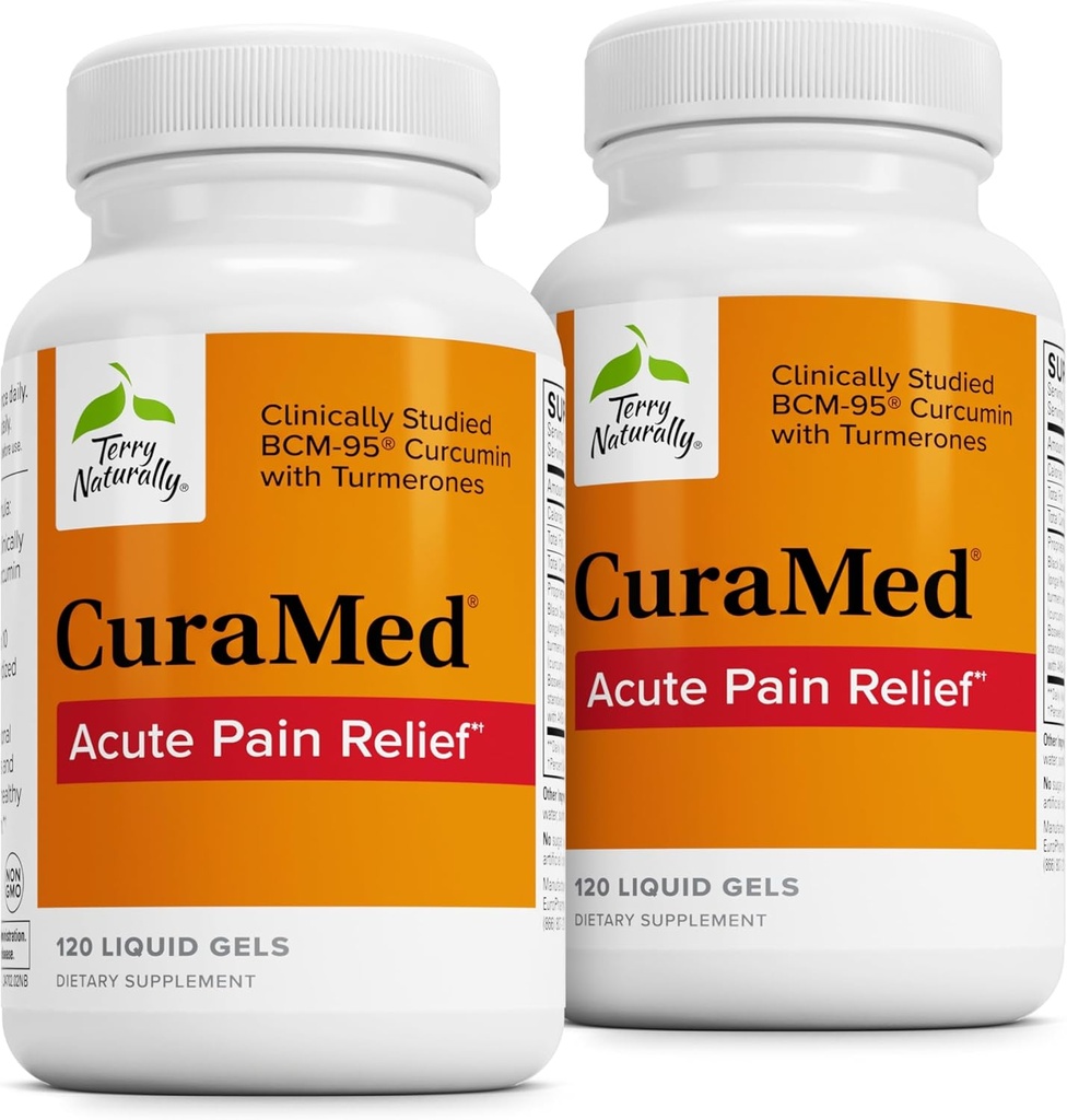 Terry Naturally CuraMed Acute Pain Relief - BCM-95 Curcumin & BOS-10 Boswellia와 보충 - Occasional Discomfort의 완화를 지원하기 위해 검은 참 씨 오일 - 120 액체 젤 (팩 2)