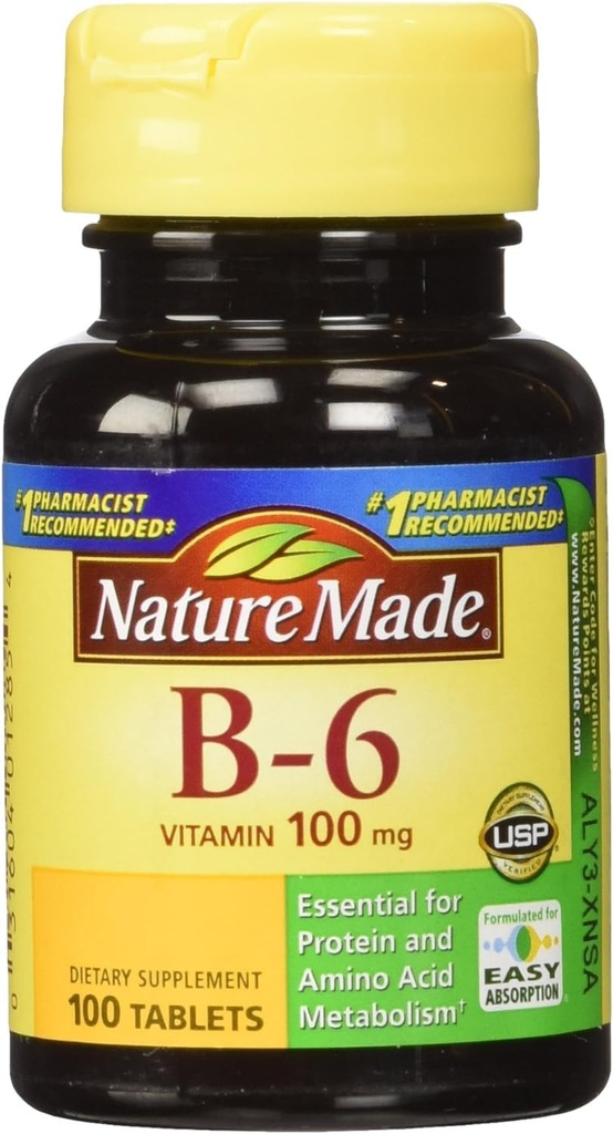 자연 만든 비타민 B-6 100 Mg, 정제, 100-Count (포장 2)
