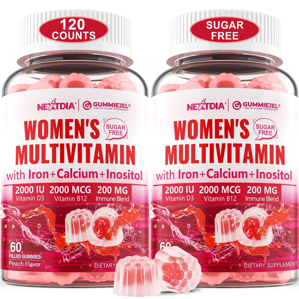 (2 팩) 설탕 칼슘, D3 K2, Inositol, Folate, Biotin, Iron, Vitamin A, C, E, B Complex - Multi Vitamin & Minerals - Energy, Immune, Bone - Vegan