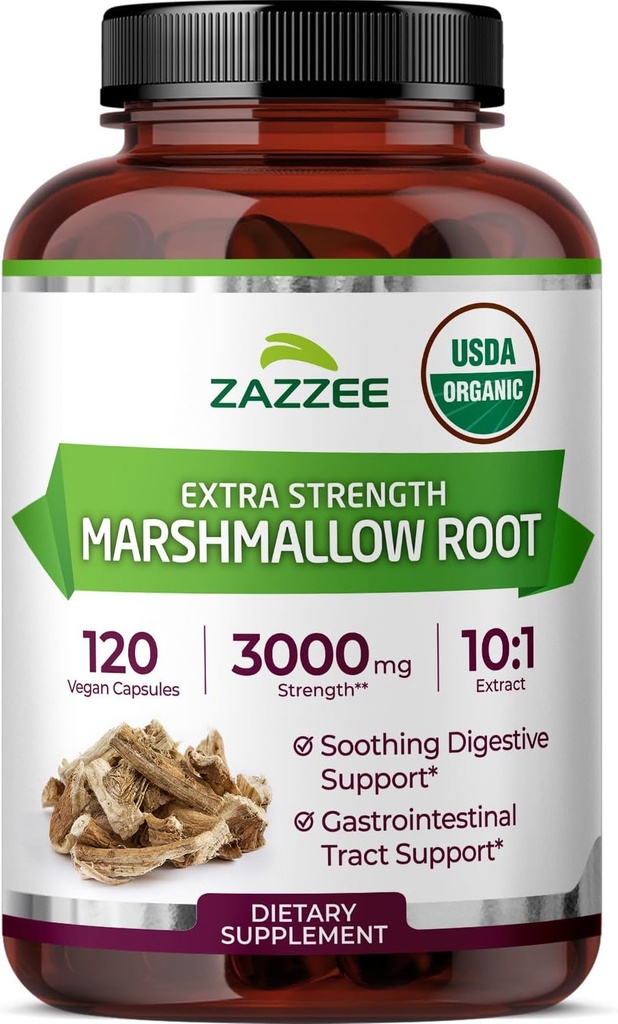Zazzee USDA 유기 Marshmallow 뿌리 10:1 추출물, 3000 mg 힘, 120 Vegan 캡슐, 4 달 공급, 표준화하는, 집중된 10X 추출물, 100% 채식주의자, 미국에서 하는 모든 자연, 비 GMO