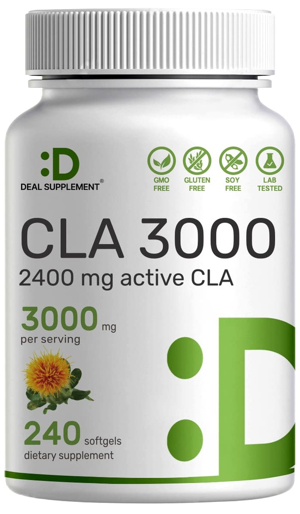 초강력 CLA 3000mg | 240 Softgels, Safflower Oil의 Active Conjugated Linoleic Acid