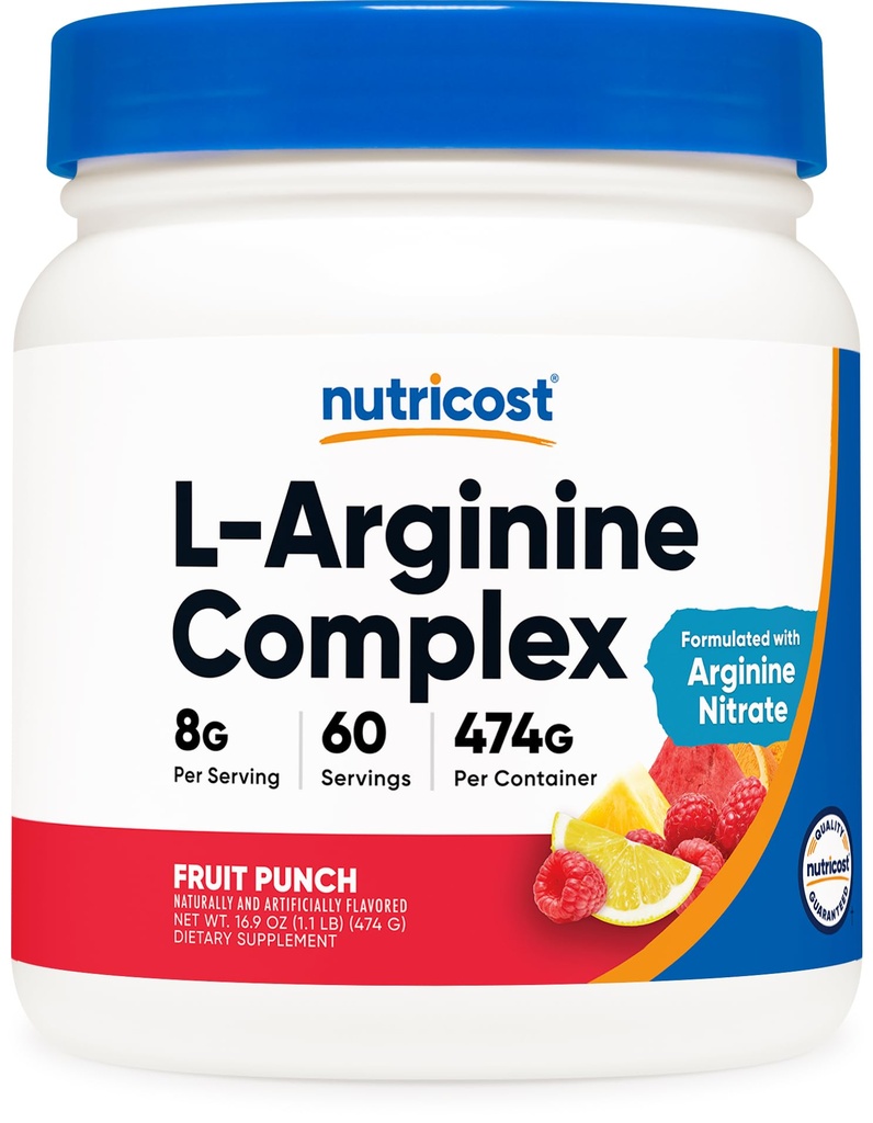 Nutricost L-Arginine Complex (Fruit Punch, 60 서빙) - 글루텐 무료, 비 GMO
