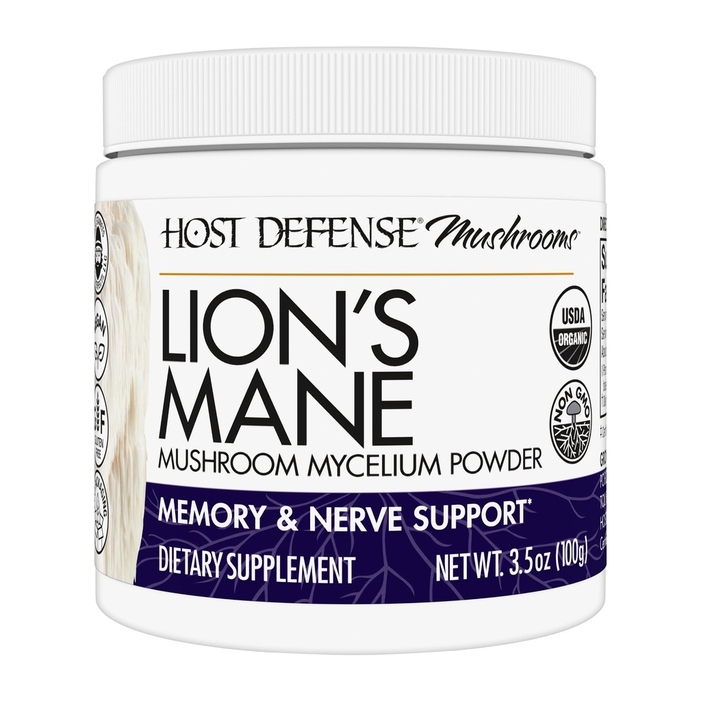 Host Defense Lion 's Mane Powder - 뇌 건강 지원 보충 - Mushroom Supplement to Support Focus & Memory Function - 면역 및 신경 시스템 지원 보충 - 3.5 oz (66 서빙) *
