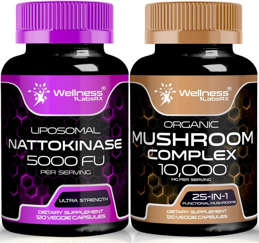 Nattokinase 보충교재 캡슐 - 5000 FU - 순수한 일본 Natto 추출물에서 효소 | 유기 버섯 보충교재 캡슐 - 10000mg - 1 버섯 복잡한 캡슐에 25