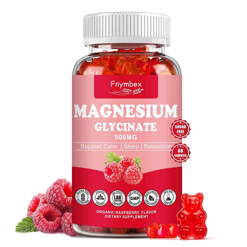 마그네슘 글리세라이드 Gummies 500mg | Relaxation Calm Magnesium Gummies | Sugar-Free | Non-GMO | Gluten-Free | 성인용 Vegan-Friendly & 키즈 (60 라즈베리 Gummies)