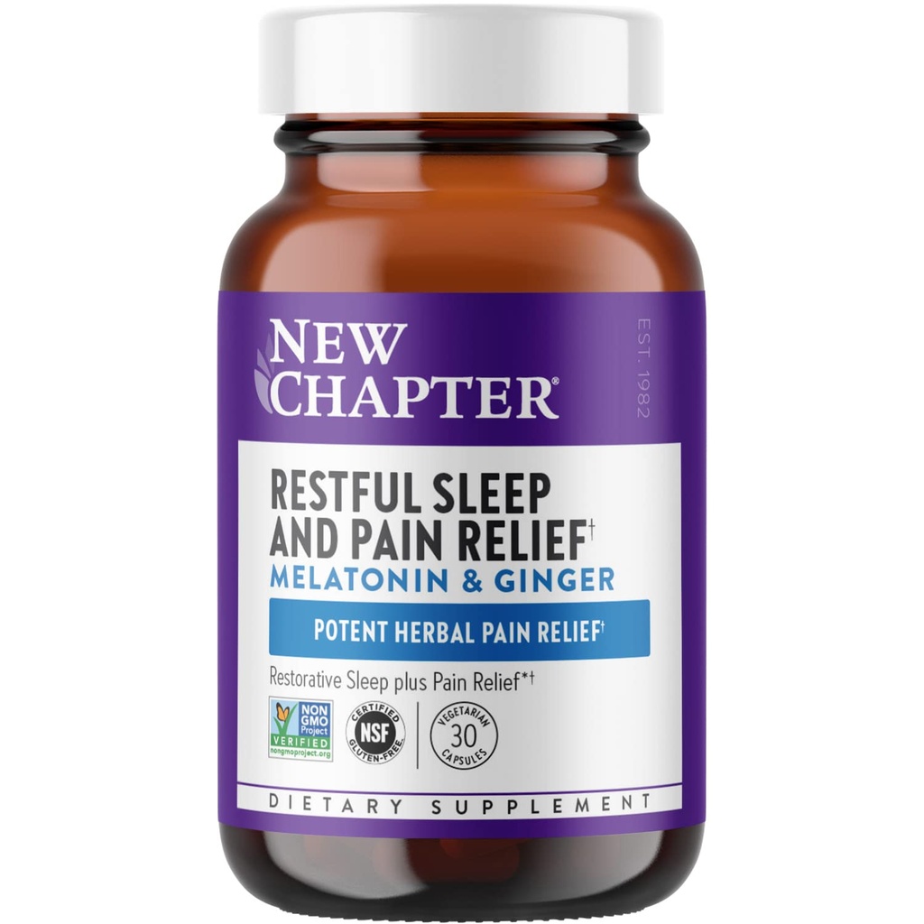새로운 장 수면 보조, 휴식 수면 및 통증 완화, Melatonin & Ginger 수면 보충, 글루텐 무료 및 비 GMO, 30 채식 캡슐