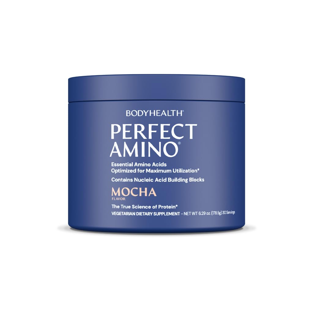 BodyHealth PerfectAmino Powder - 사전 및 포스트 운동을위한 BCAA 및 EAA 분말 - Lean 근육과 회복을 지원하기 위해 남성과 여성을위한 아미노산 에너지 음료 - Mocha - 60 서빙